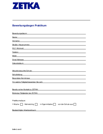 Bewerbungsbogen Praktikum